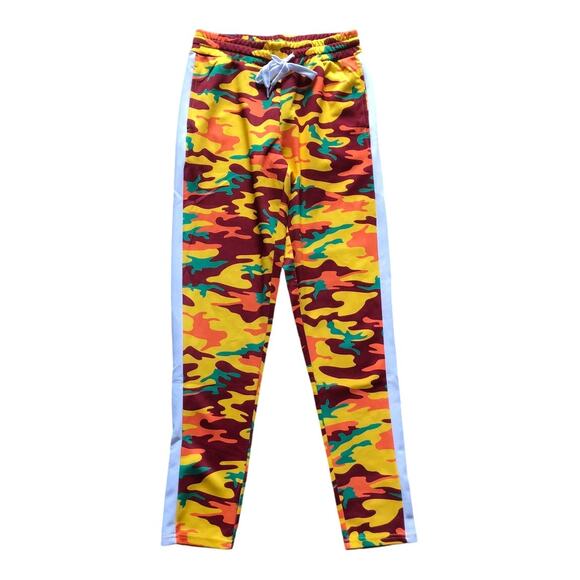 Redfox NWT Unisex Yellow Orange Green Burgundy Camo Print Joggers Size Medium - Picture 1 of 16
